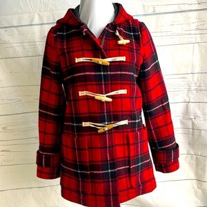Gap red plaid wool toggle button coat women’s small